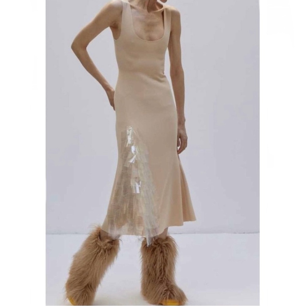 NEW A.W.A.K.E. MODE BEIGE FITTED TANK MIDI DRESS - Picture 8 of 8